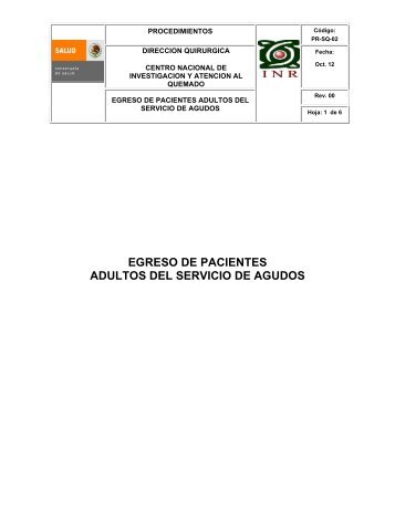 egreso de pacientes adultos del servicio de agudos - Inicio