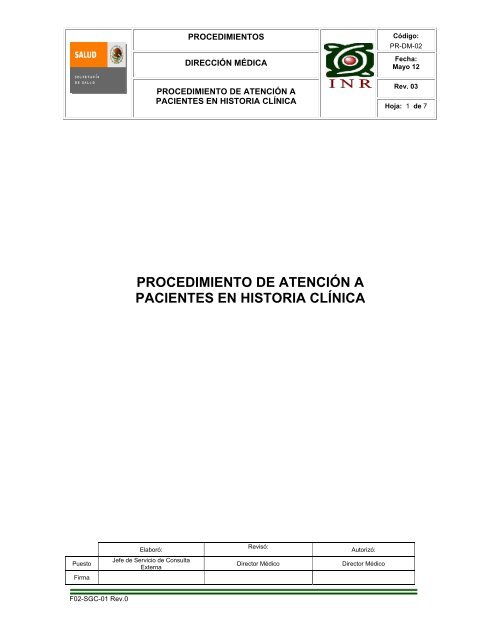 procedimiento de atención a pacientes en historia clínica