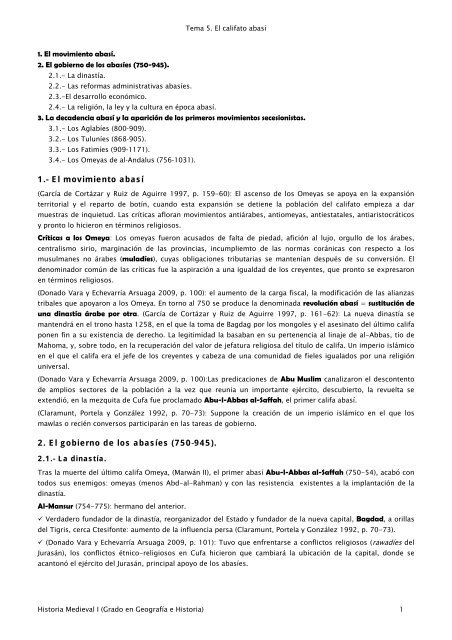 1.- El movimiento abasí 2. El gobierno de los abasíes (750 ... - UNED