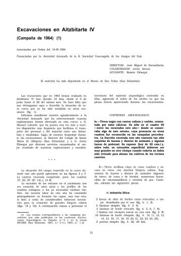 Excavaciones en Aitzbitarte IV . (Campaña de 1964) - Aranzadi