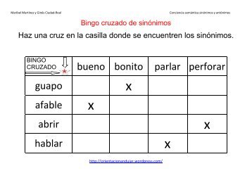 bingo cruzado sinónimos, antónimos y actividades ejemplo ...