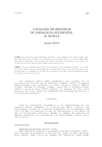 catalogo de hepaticas de andalucia occidental. ii. sevilla