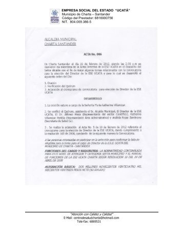 Convocatoria E.S.E Ucatá - Universidad Cooperativa de Colombia