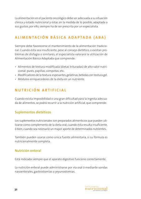 Guía de tratamiento nutricional para enfermos oncológicos.