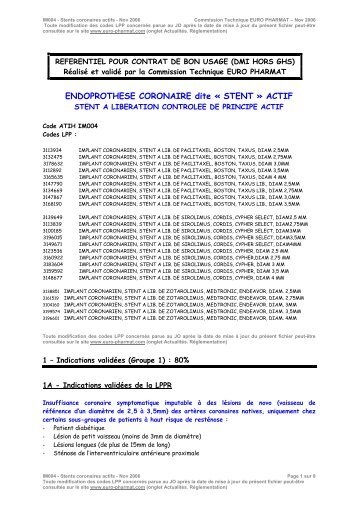 ENDOPROTHESE CORONAIRE dite « STENT ... - Euro-Pharmat