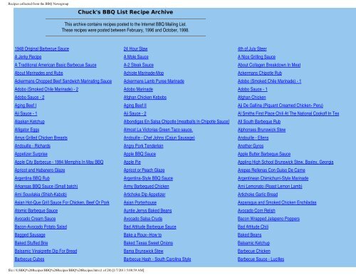 Recipes collected from the BBQ Newsgroup