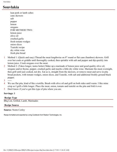 Recipes collected from the BBQ Newsgroup