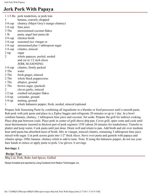 Recipes collected from the BBQ Newsgroup
