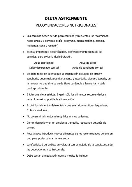 dieta astringente ejemplos pdf