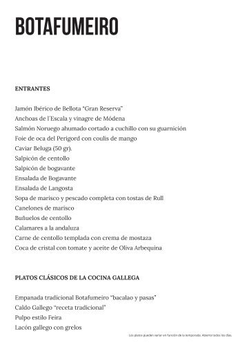 Descargue la carta en PDF - Botafumeiro