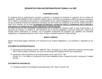 REQUISITOS PARA INCORPORACIÓN DE CENDIs A LA SEP