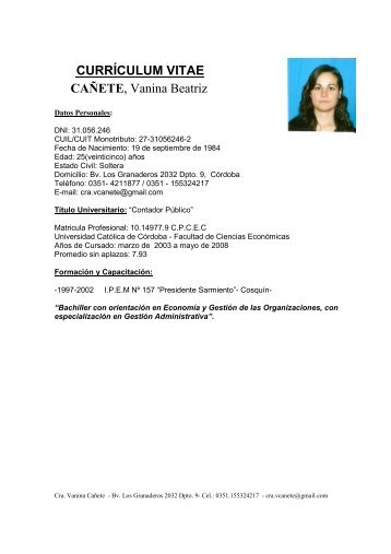 CURRÍCULUM VITAE CAÑETE, Vanina Beatriz - Consejo ...