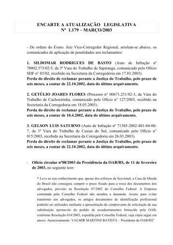 ENCARTE A ATUALIZAÇÃO LEGISLATIVA Nº 1.179 – MARÇO/2003