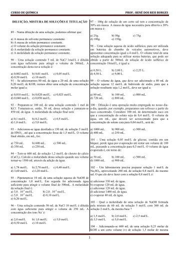 exercícios de diluição, mistura de soluções e ... - Cursoapoio.com