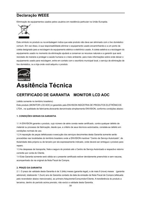 Manual do Usuário do Monitor de LCD - AOC