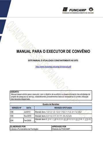 MANUAL PARA O EXECUTOR DE CONVÊNIO - Funcamp - Unicamp