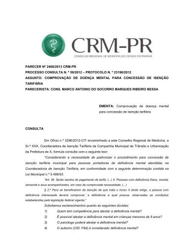 parecer nº 2408/2013 crm-pr processo consulta n. º 50/2012