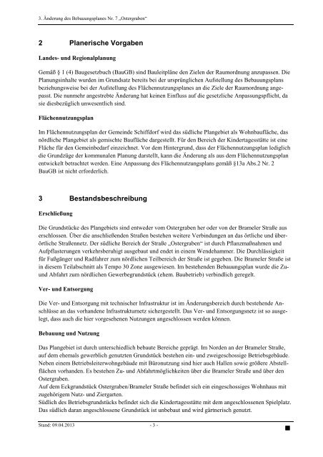 B-Plan Nr. 7 "Ostergraben", 3. Änderung - Begründung - Schiffdorf