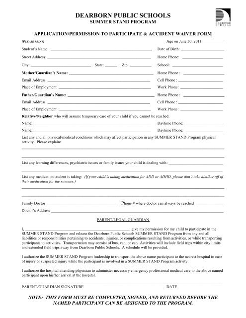 Summer STAND application - Dearborn Public Schools