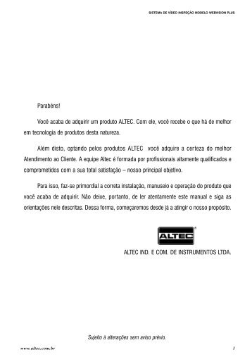 Você acaba de adquirir um produto ALTEC. Com ele ... - Andexport