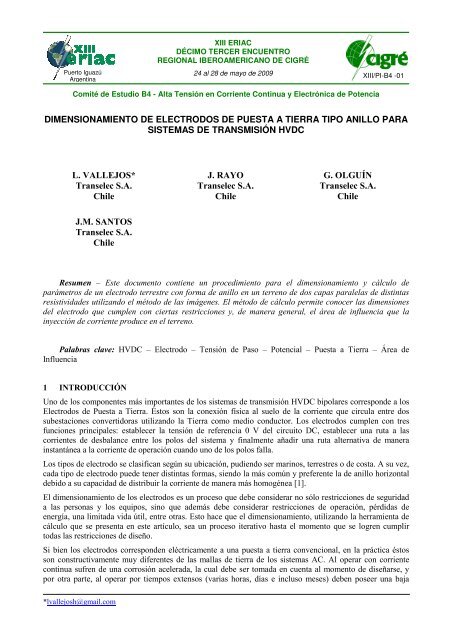 dimensionamiento de electrodos de puesta a tierra tipo - Cigré