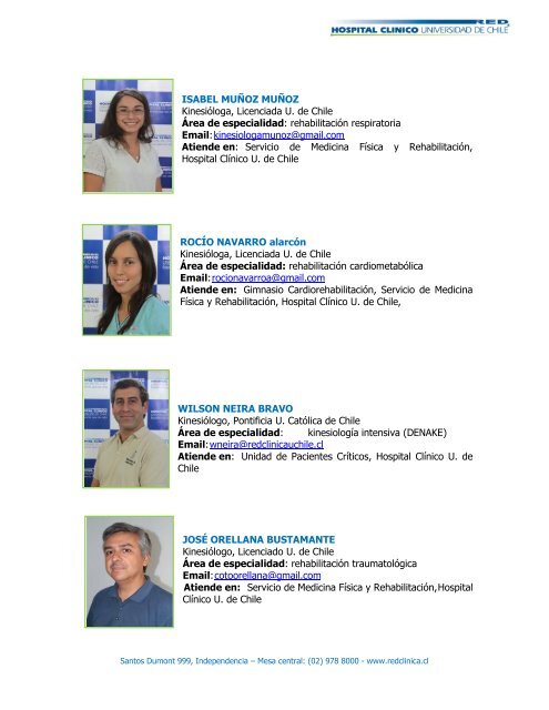 equipo de kinesi&oacutelogos - Hospital Clínico Universidad de Chile