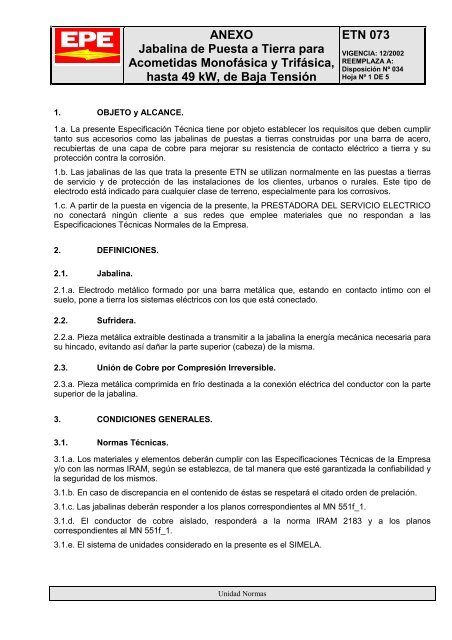 ANEXO Jabalina de Puesta a Tierra para Acometidas ... - Epe