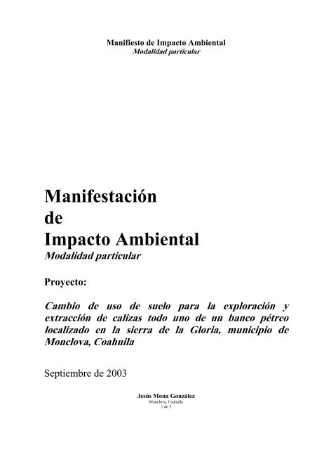 Manifiesto de Impacto Ambiental - sinat - Semarnat