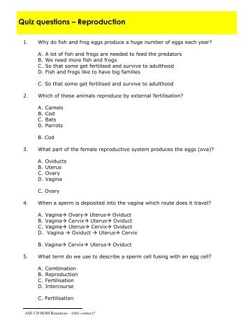Quiz questions – Reproduction - ASE Science Year CD Roms Online