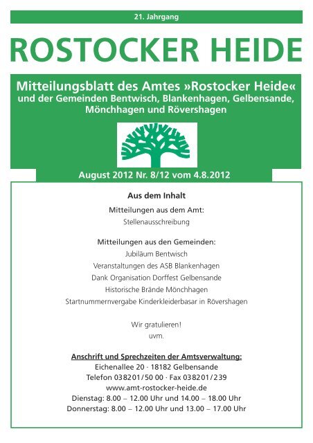 Mitteilungsblatt des Amtes - Amt Rostocker Heide