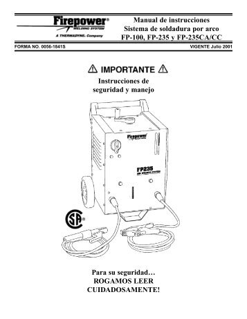 Manual de instrucciones Sistema de soldadura por arco FP-100, FP ...
