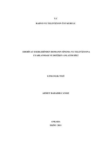 edebiyat eserlerinin tv'ye uyarlanması ve değişen anlatım dili - RTÜK