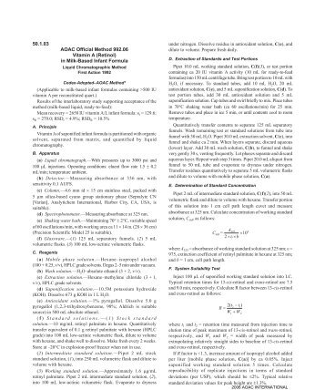 50.1.03 AOAC Of fi cial Method 992.06 Vi ta min A (Retinol) in Milk ...