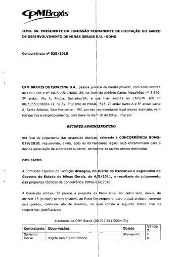 ILMO. SR. PRESIDENTE DA COMISSÃO PE DE LICITAÇÃO DO ...