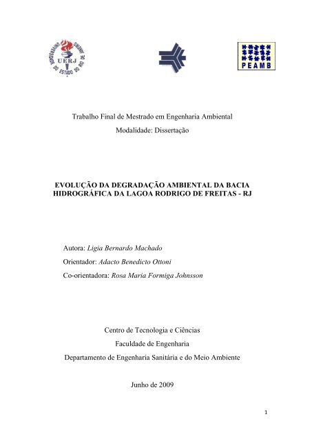 Trabalho Final de Mestrado em Engenharia Ambiental - Peamb - Uerj