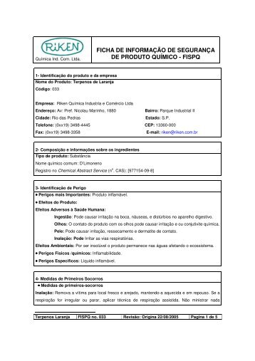 FICHA DE INFORMAÇÃO DE SEGURANÇA DE PRODUTO ... - Riken