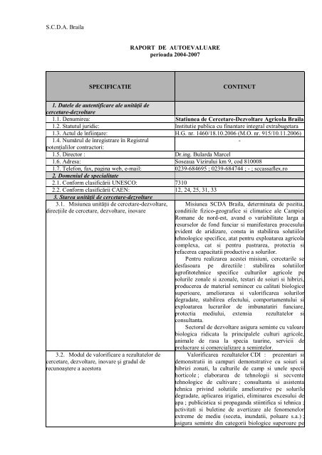 Raport_SCDA Braila - ASAS - Academia de Stiinte Agricole si Silvice