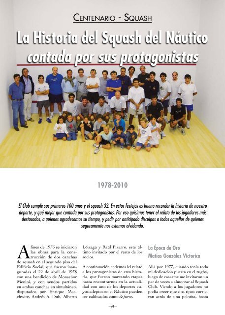 La Historia del Squash del Náutico contada por sus ... - The Club