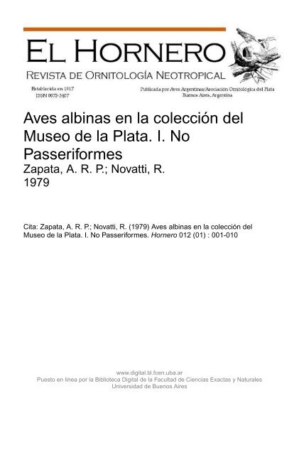 Aves albinas en la colección del Museo de la Plata. I. No - Biblioteca ...