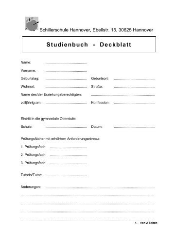 Studienbuch - Deckblatt - Schillerschule