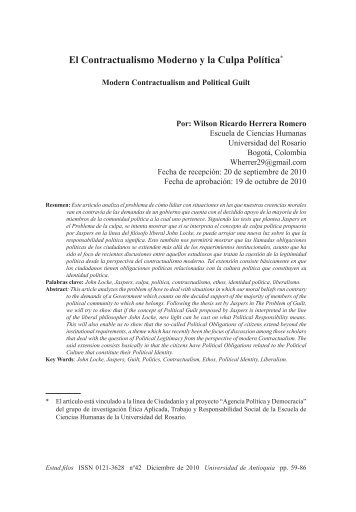 El Contractualismo Moderno y la Culpa Política* - SciELO Colombia