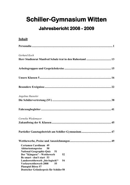 Jahresbericht 2008/2009 - Schiller - Gymnasium Witten