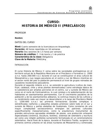 CURSO: HISTORIA DE MÉXICO II (PRECLÁSICO) - Universidad ...