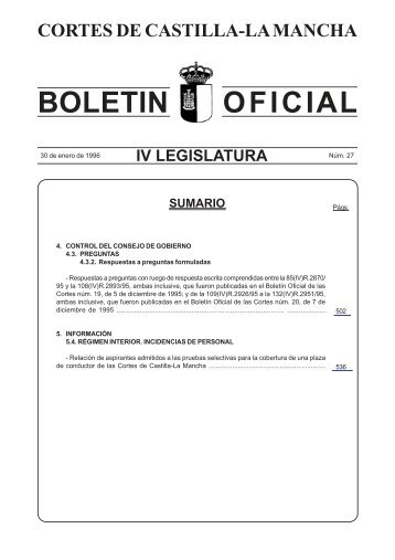 Boletín Oficial núm. 027 (30-01-1996) - Cortes de Castilla-La Mancha