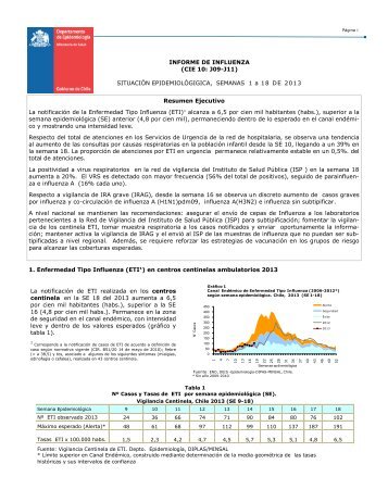 Informe Situación Epidemiológica Influenza, semana 18 de 2013.