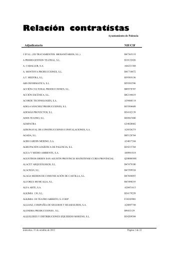 CONTRATISTAS EMPRESAS - Ayuntamiento de Palencia