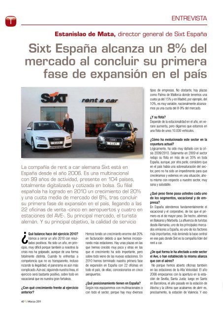 Sixt España alcanza un 8% del mercado al concluir ... - Hosteltur.com