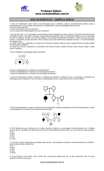 Lista de exercicios - Genética Básica - Curso do Edilson