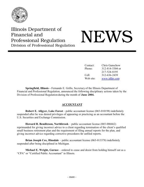 June - Illinois Department of Professional Regulation