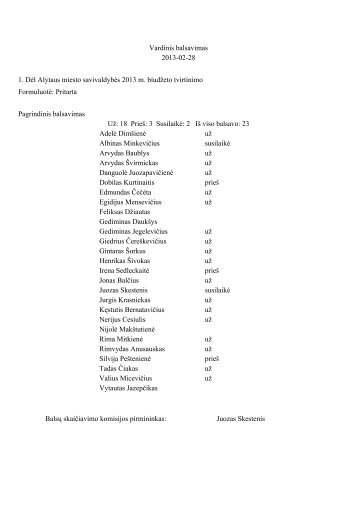 Vardinis balsavimas 2013-02-28 1. Dėl Alytaus miesto ... - Alytus